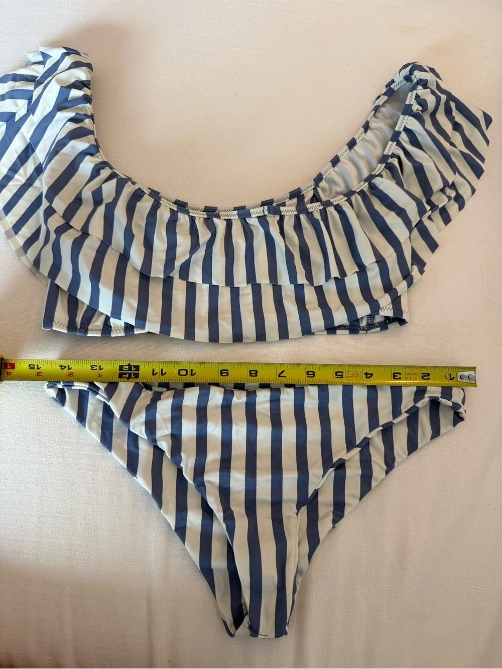 AMUSE SOCIETY (L)- Blue and White ruffle bandeau top and matching bottom